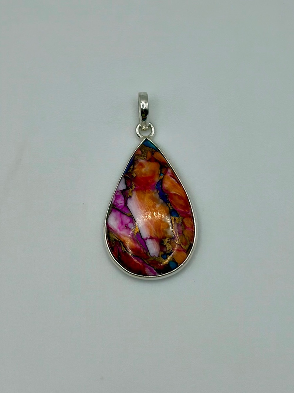 925 Sterling Silver Pink Dahlia Turquoise Pendant - Picture 6 of 9
